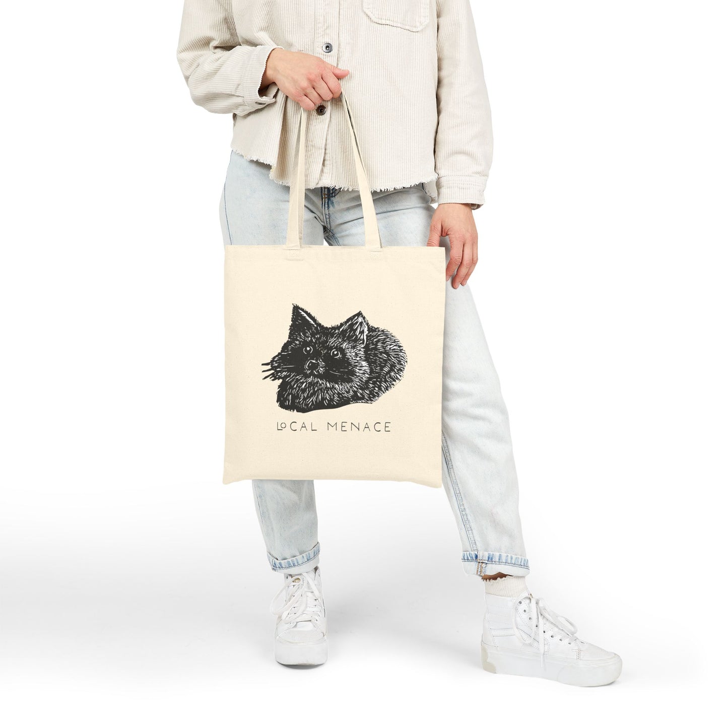 Local Menace Raccoon Cotton Canvas Tote Bag - Eco-Friendly Shopping & Everyday Use - Folky Trash Panda Bag