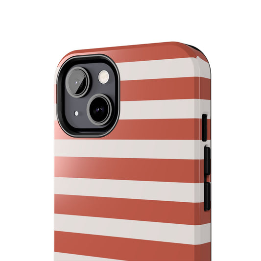 Simple Red and White Stripe Nautical Phone Case - Nautical Fisherman Aesthetic Tough Phone Case for Summer - Minimalist Stripe Pattern Cell Phone Case