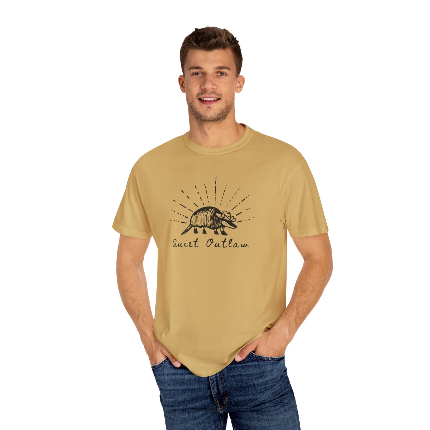 Unisex Garment-Dyed T-Shirt with 'Quiet Outlaw' Design, Casual Wear, Gift for Nature Lovers, Vintage Style Tee, Eco-Friendly Fashion
