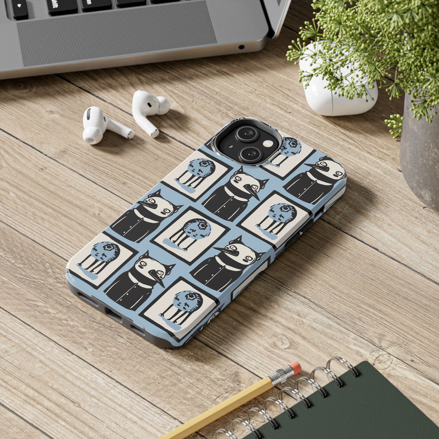 Funny Cat and Blueberry Patchwork Tough Phone Case