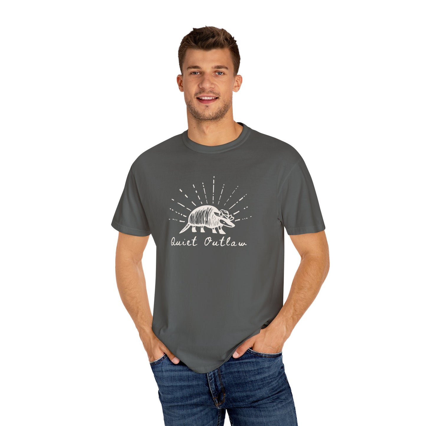 Unisex Garment-Dyed T-Shirt with 'Quiet Outlaw' Design, Casual Wear, Gift for Nature Lovers, Vintage Style Tee, Eco-Friendly Fashion