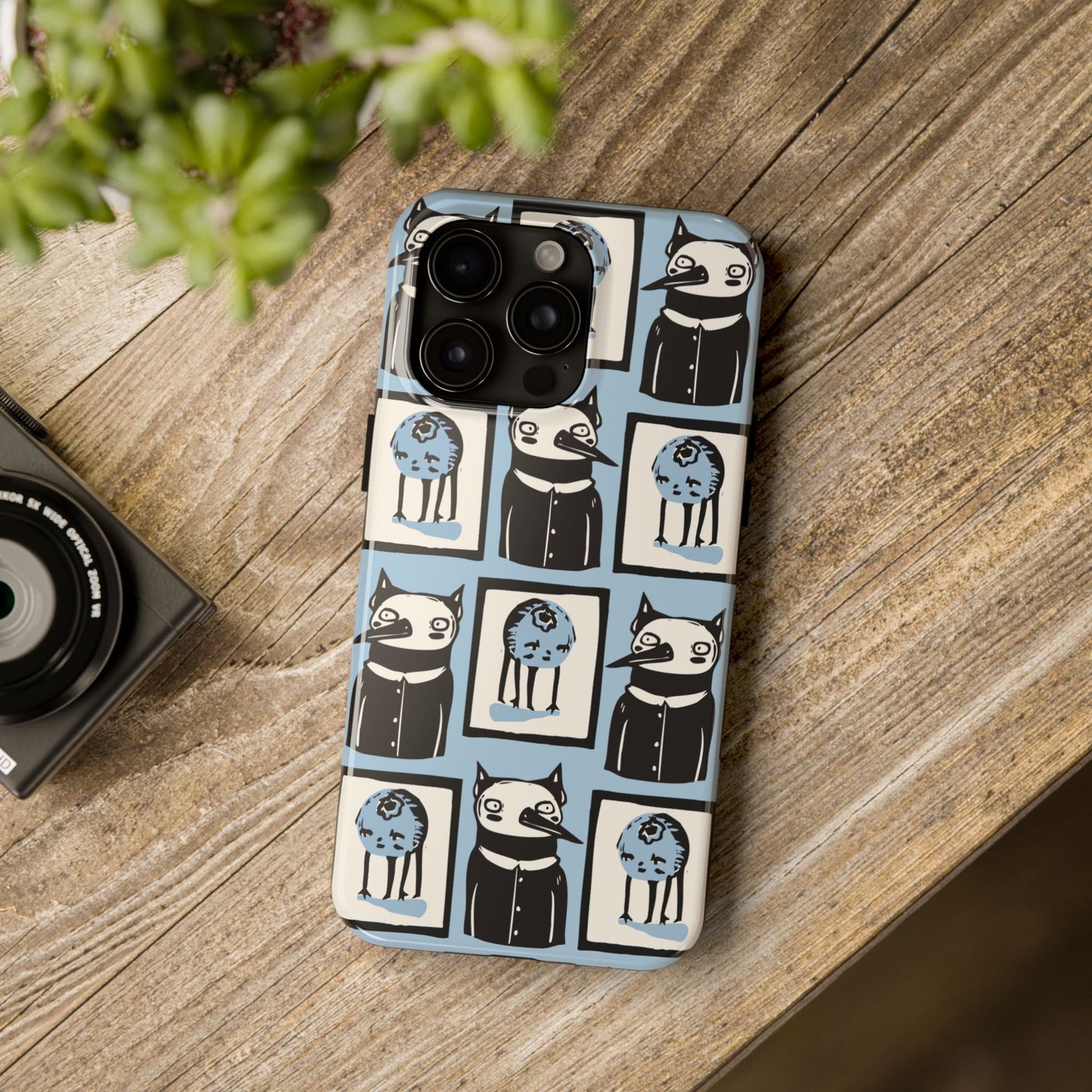 Funny Cat and Blueberry Patchwork Tough Phone Case