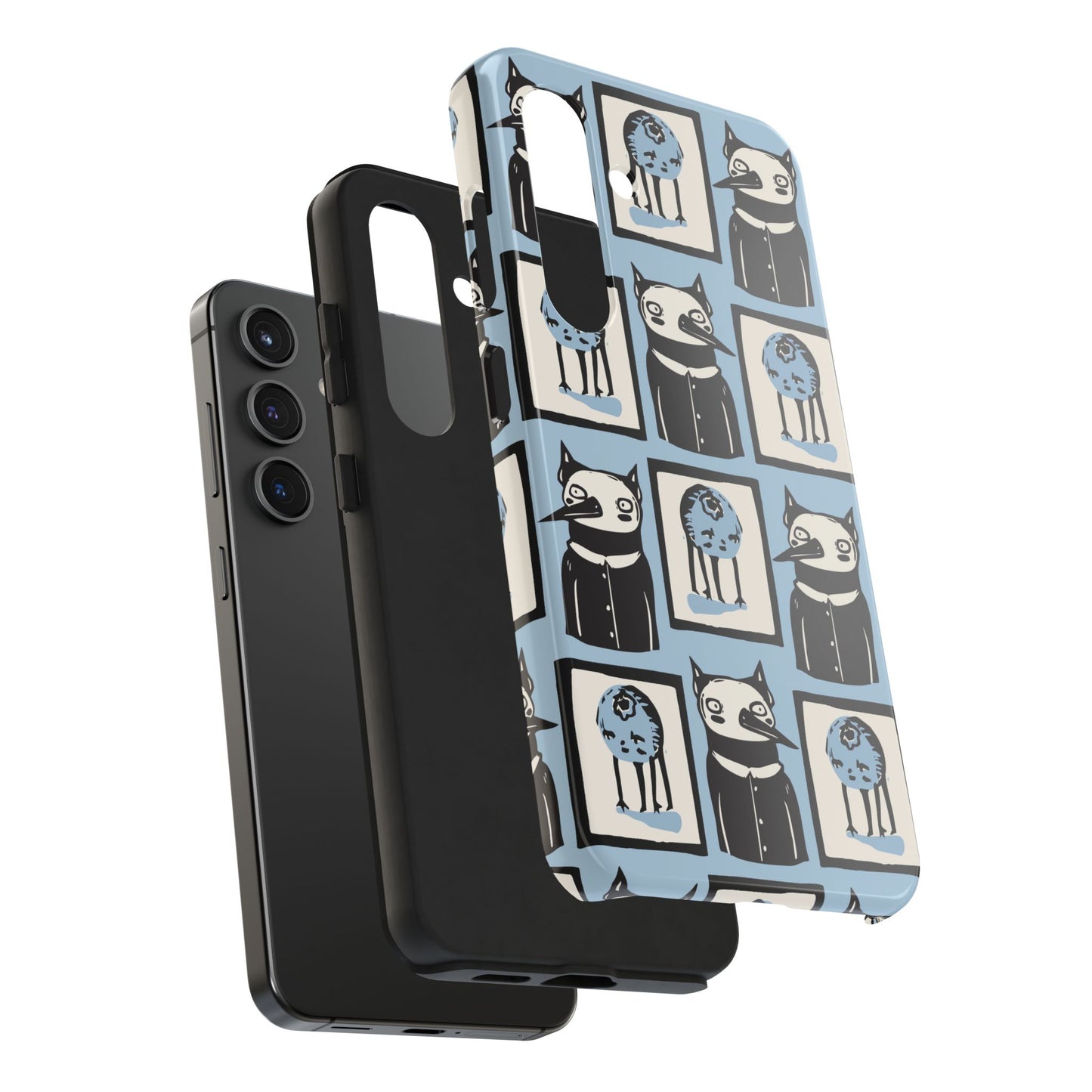 Funny Cat and Blueberry Patchwork Tough Phone Case