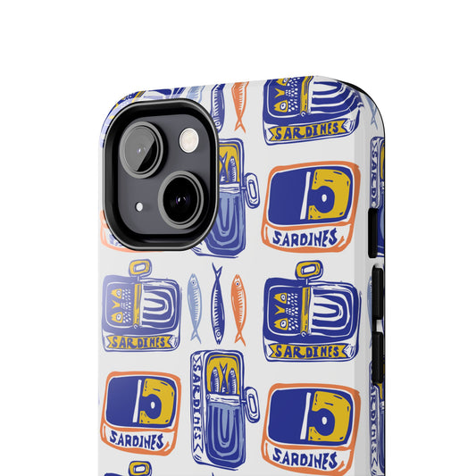Tinned Fish Orange Blue and Yellow Phone Case - Nautical Fisherman Aesthetic Tough Phone Case for Summer