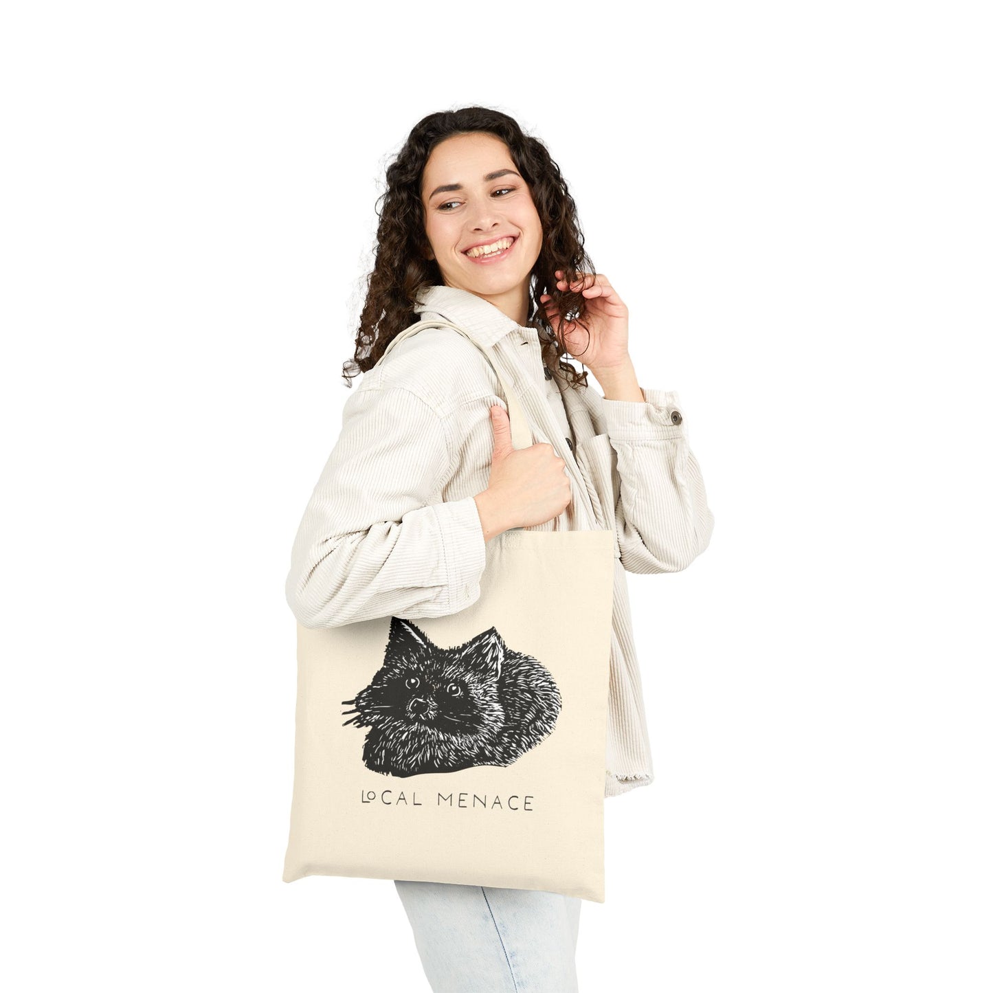 Local Menace Raccoon Cotton Canvas Tote Bag - Eco-Friendly Shopping & Everyday Use - Folky Trash Panda Bag