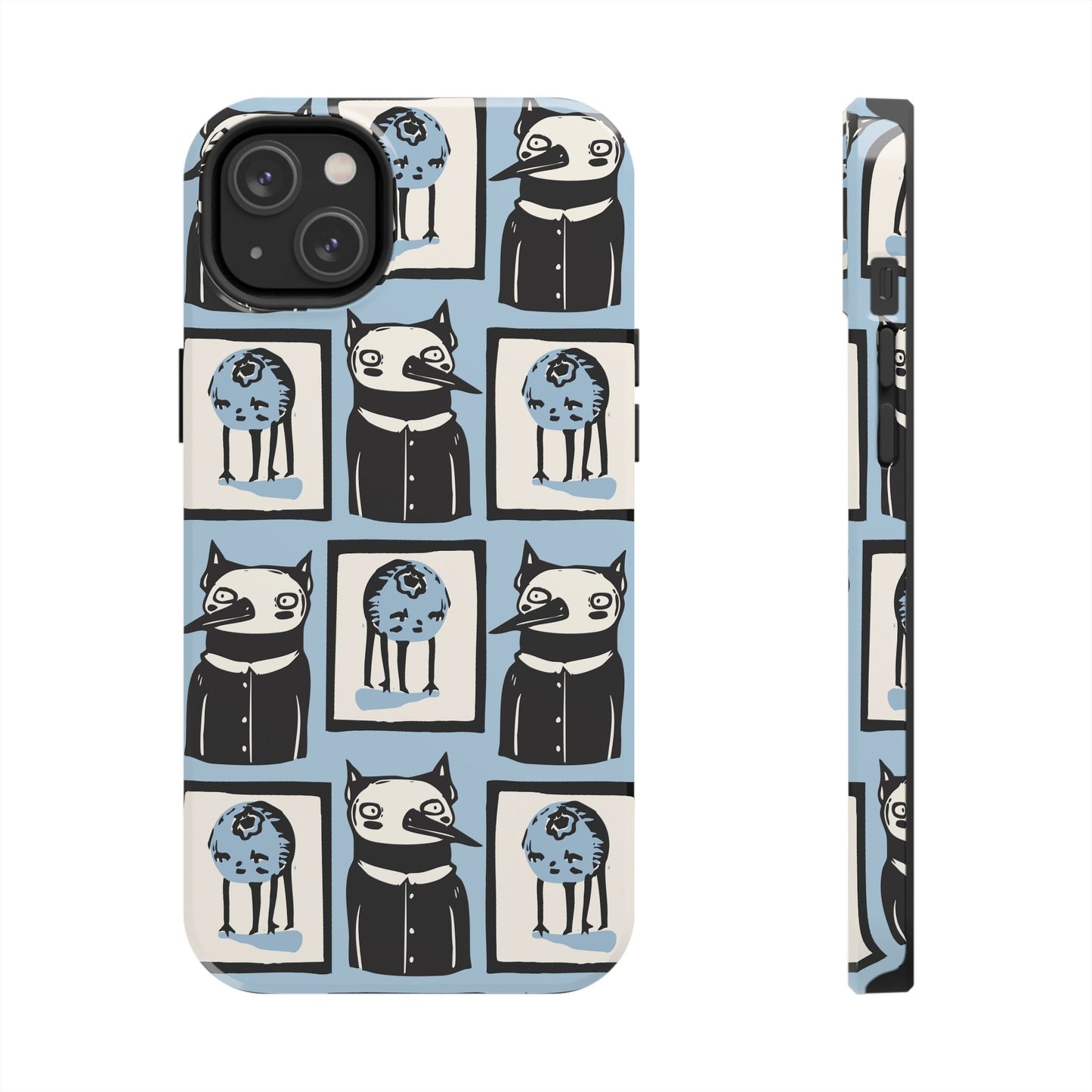 Funny Cat and Blueberry Patchwork Tough Phone Case