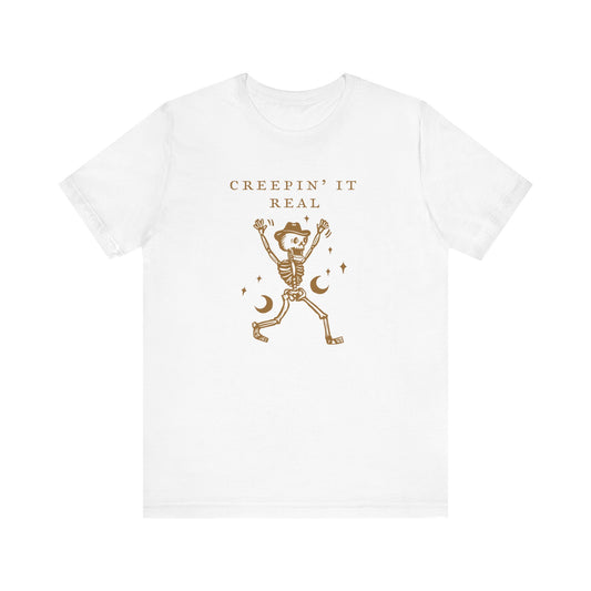 Creep It Real Skeleton Tee, Halloween Shirt, Unisex Graphic Tee, Spooky Season Apparel, Comfortable Casual Wear, Fun Halloween Gift