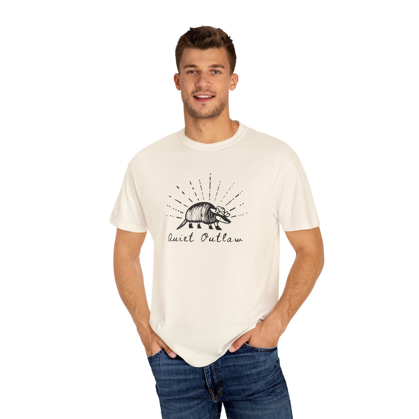 Unisex Garment-Dyed T-Shirt with 'Quiet Outlaw' Design, Casual Wear, Gift for Nature Lovers, Vintage Style Tee, Eco-Friendly Fashion