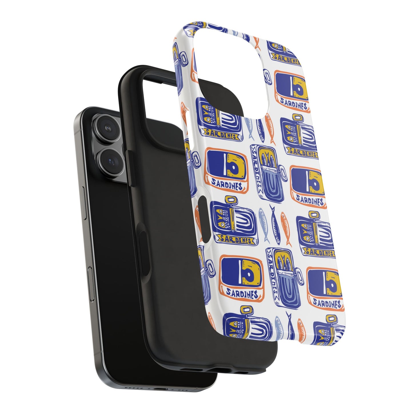 Tinned Fish Orange Blue and Yellow Phone Case - Nautical Fisherman Aesthetic Tough Phone Case for Summer