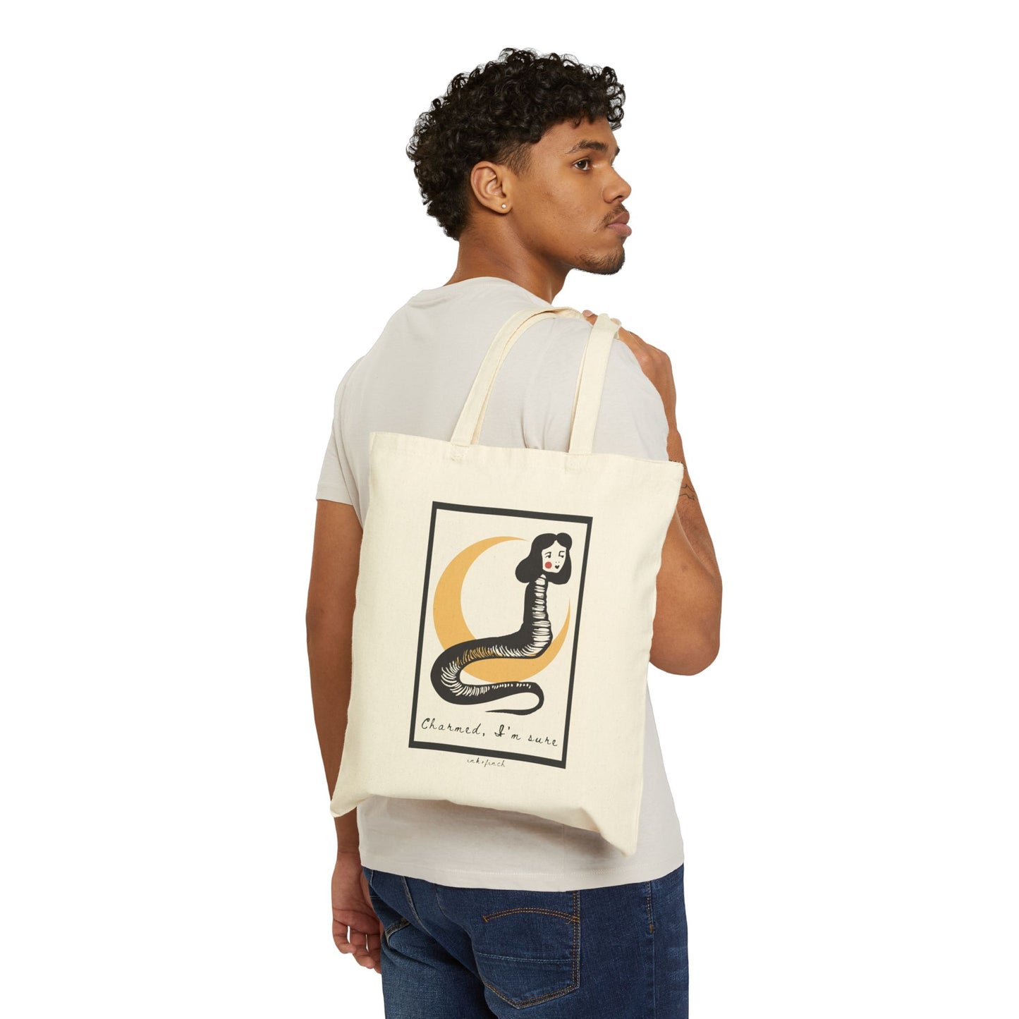 Weird Snake Lady Graphic Cotton Canvas Cryptid Tote Bag - Funny Tote Bags - Custom Tote Bags - Cute Cryptid Tote Bag