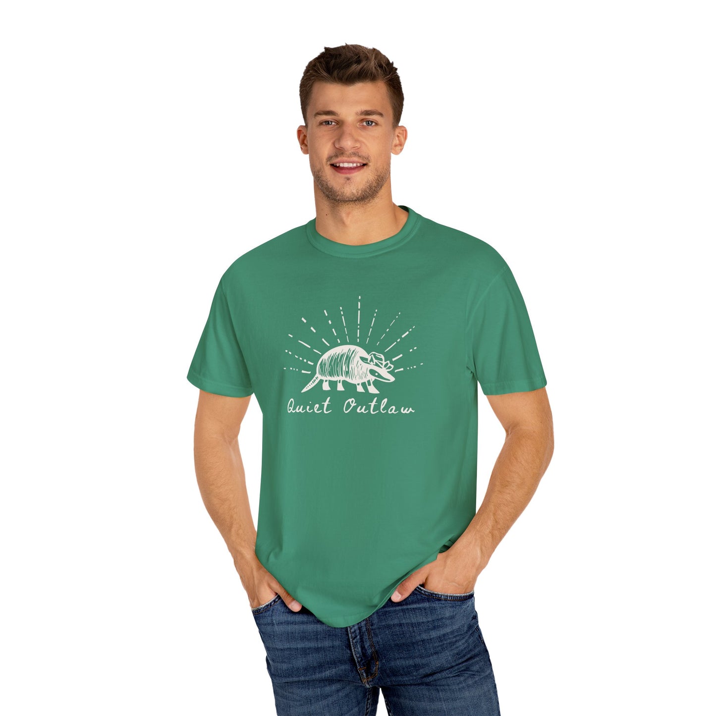 Unisex Garment-Dyed T-Shirt with 'Quiet Outlaw' Design, Casual Wear, Gift for Nature Lovers, Vintage Style Tee, Eco-Friendly Fashion