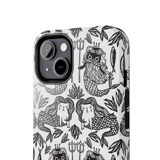 Funny Cat Mermaid Nautical Phone Case - Nautical Fisherman Aesthetic Tough Phone Case for Summer - Cute Custom Phone Case