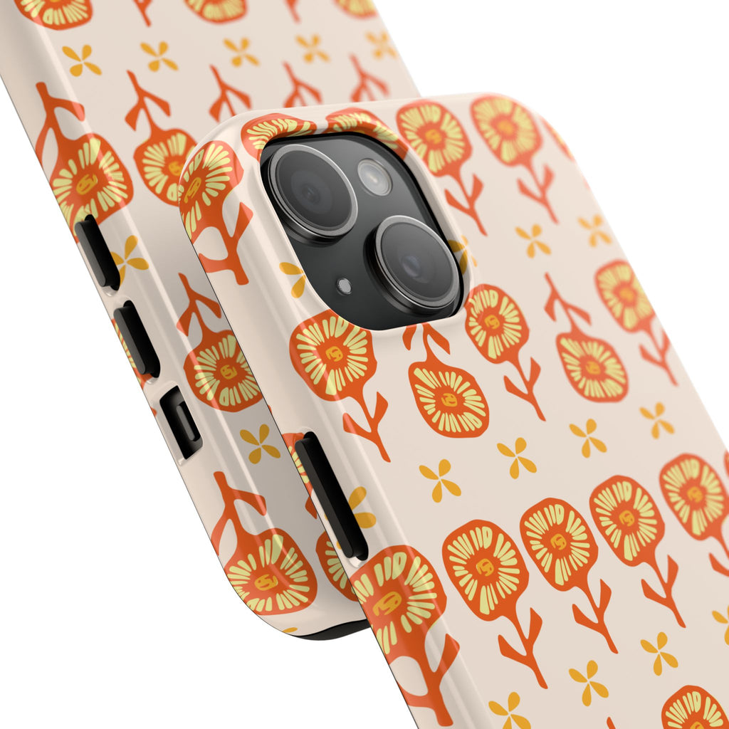 Retro Orange Floral Tough Phone Case — Durable Protective Phone Cover