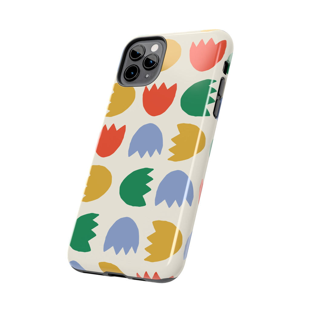 Tough Phone Case — Retro Tulip Pattern Green Floral Protective Cover