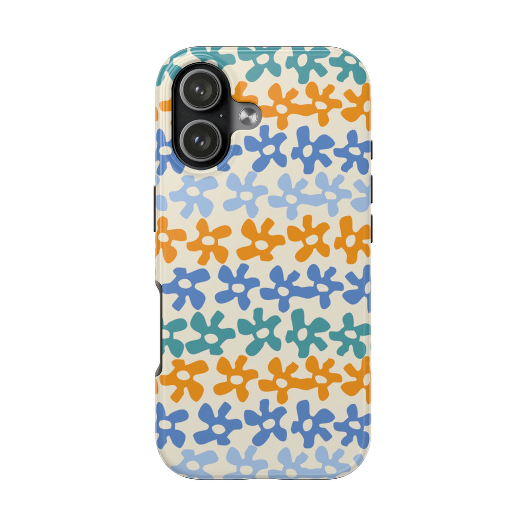 Floral Stripe Tough Phone Case — Colorful Retro Doodle Protection