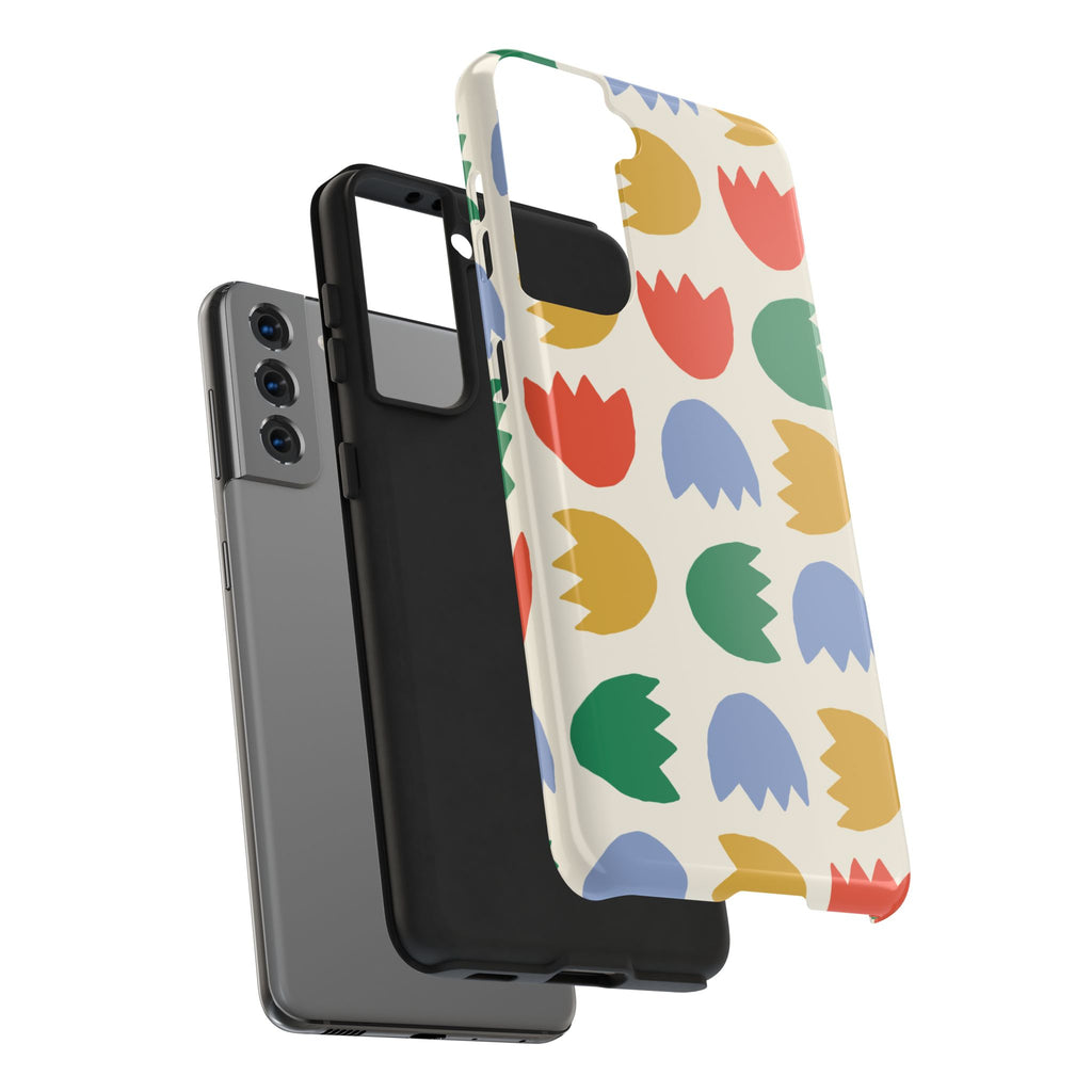 Tough Phone Case — Retro Tulip Pattern Green Floral Protective Cover
