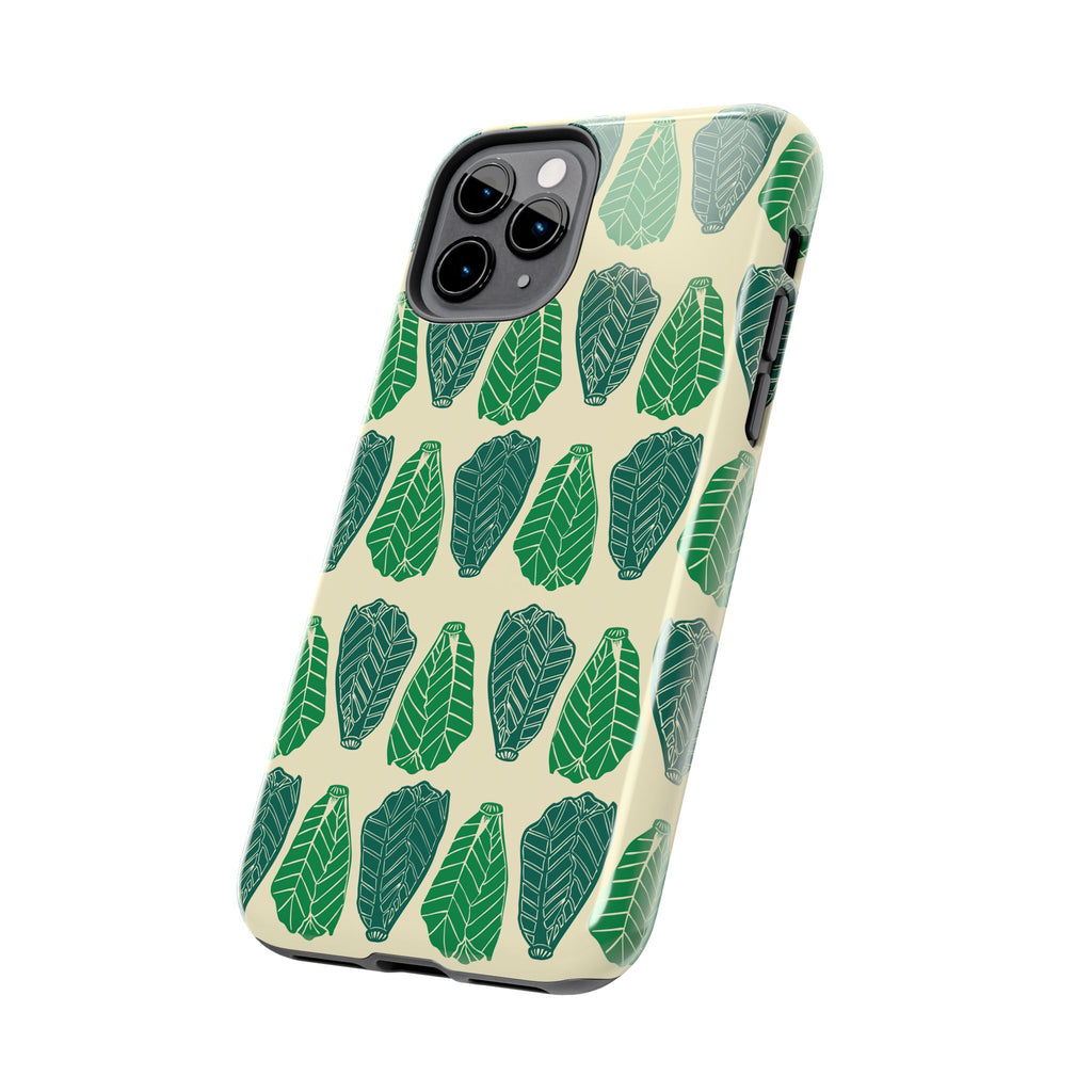 Leaf Pattern Tough Phone Case — Green Botanical Protective Phone Cover