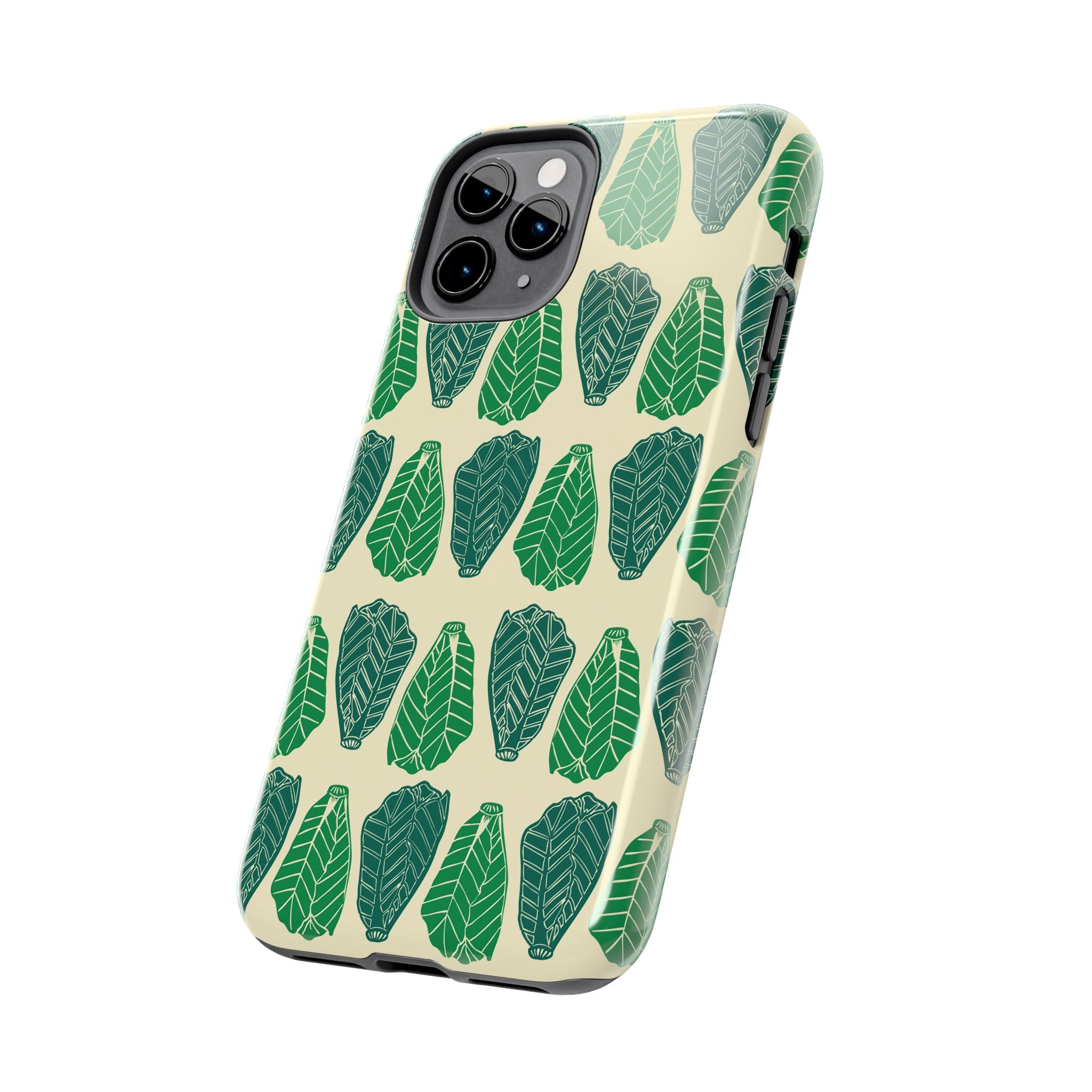 Leaf Pattern Tough Phone Case — Green Botanical Protective Phone Cover