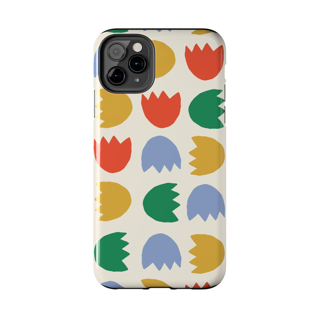 Tough Phone Case — Retro Tulip Pattern Green Floral Protective Cover