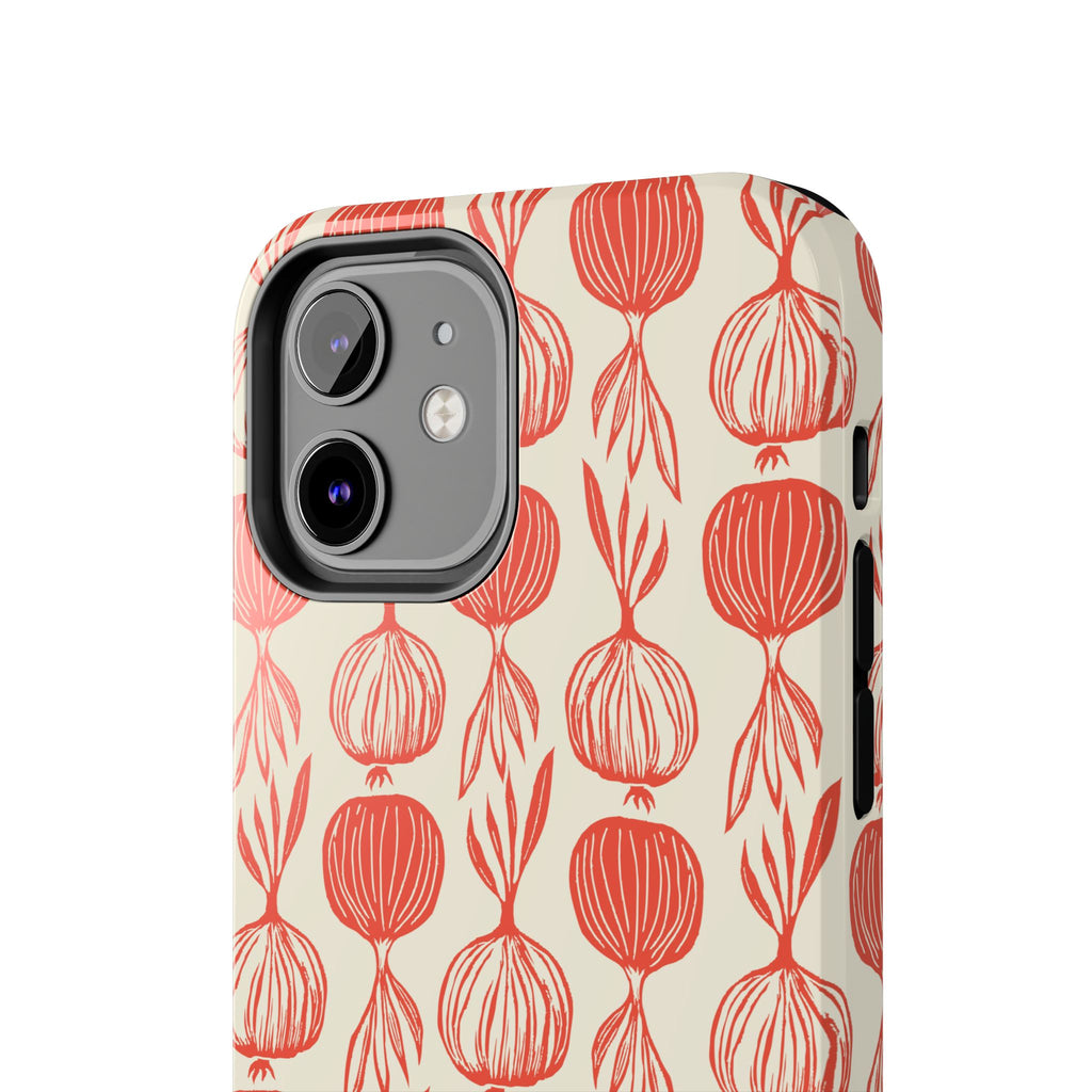 Floral Onion Pattern Tough Phone Case — Red Botanical Protective Phone Cover