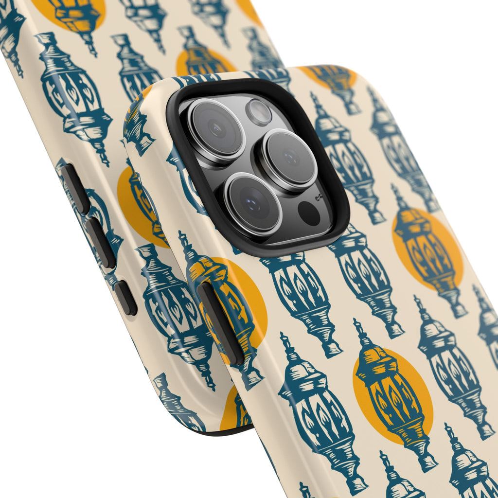 Tough Phone Case — Blue & Mustard Lantern Pattern Slim Protective Cover