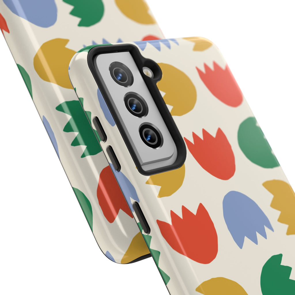 Tough Phone Case — Retro Tulip Pattern Green Floral Protective Cover