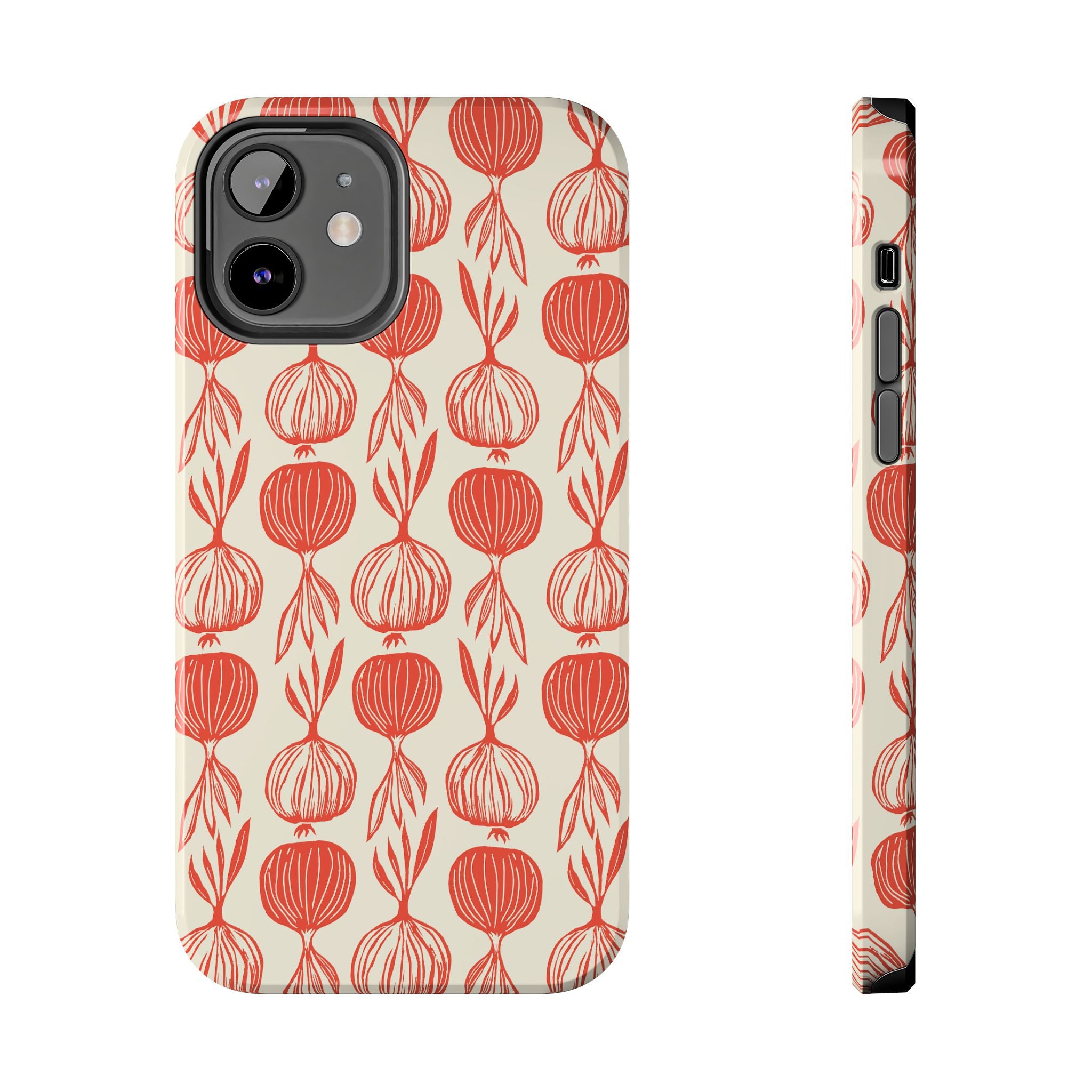 Floral Onion Pattern Tough Phone Case — Red Botanical Protective Phone Cover