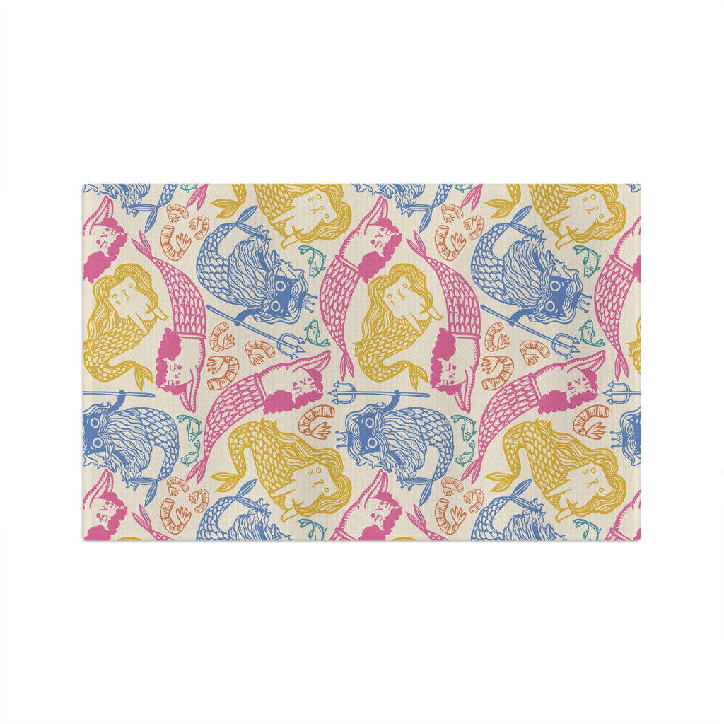 Mermaid Cats Microfiber Tea Towel — Colorful Nautical Kitchen Towel