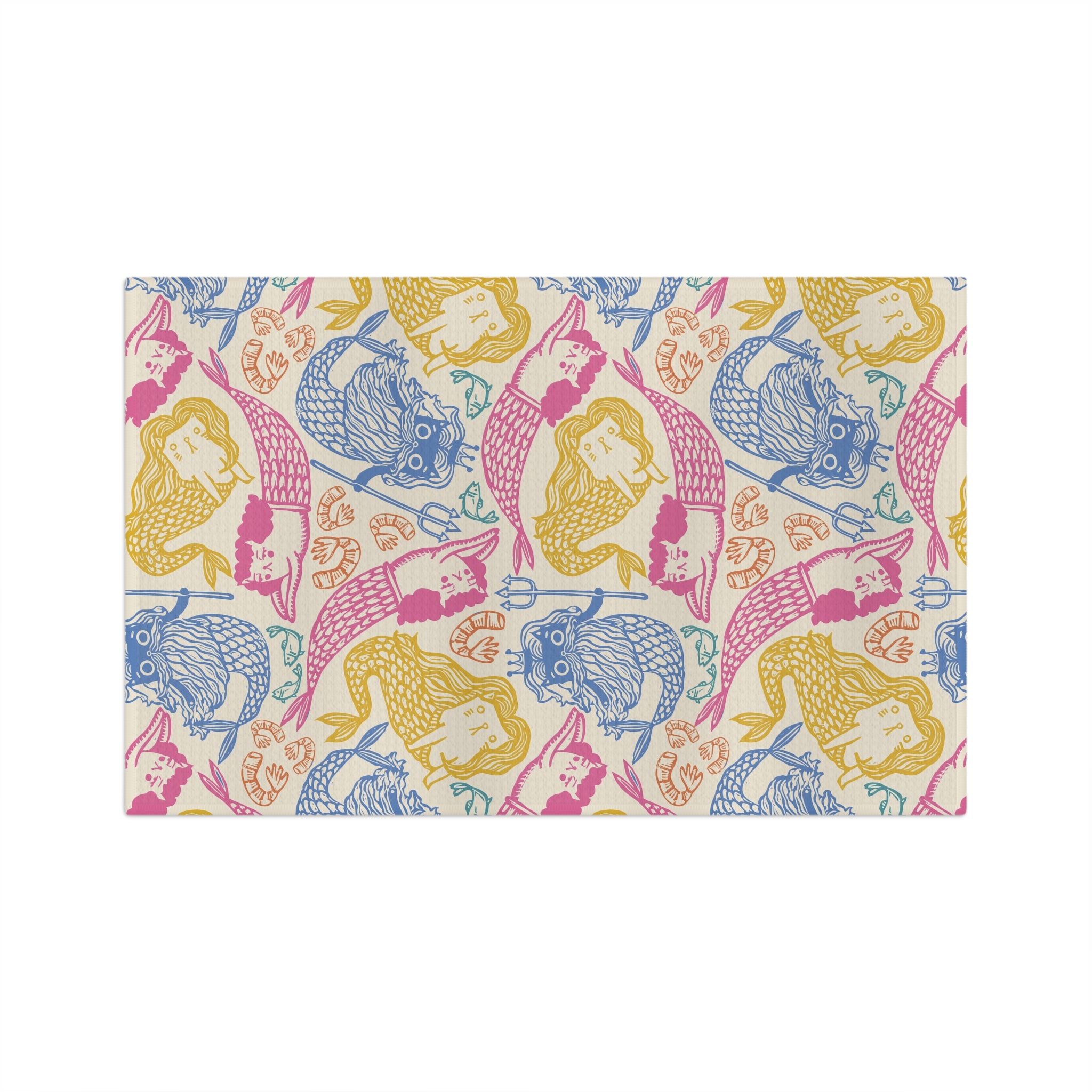 Mermaid Cats Microfiber Tea Towel — Colorful Nautical Kitchen Towel