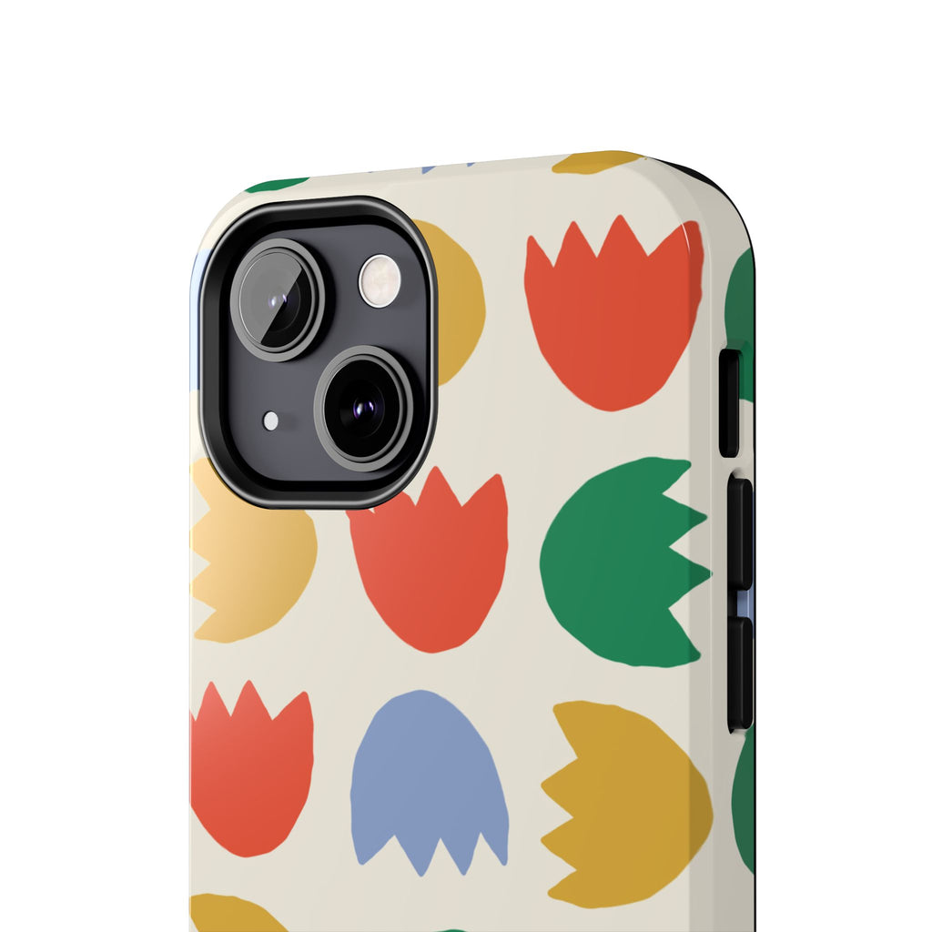 Tough Phone Case — Retro Tulip Pattern Green Floral Protective Cover