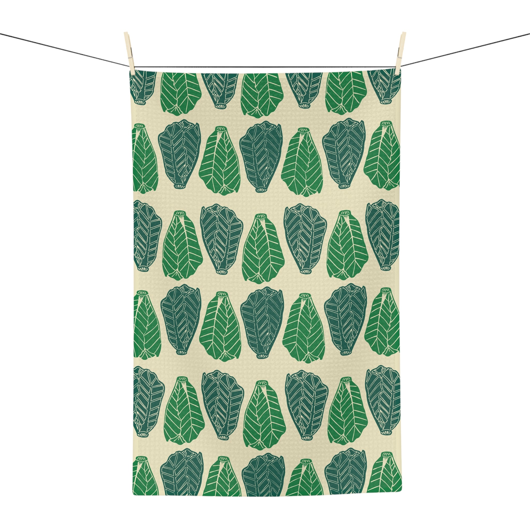 Green Leaf Pattern Microfiber Tea Towel — Botanical Kitchen Towel