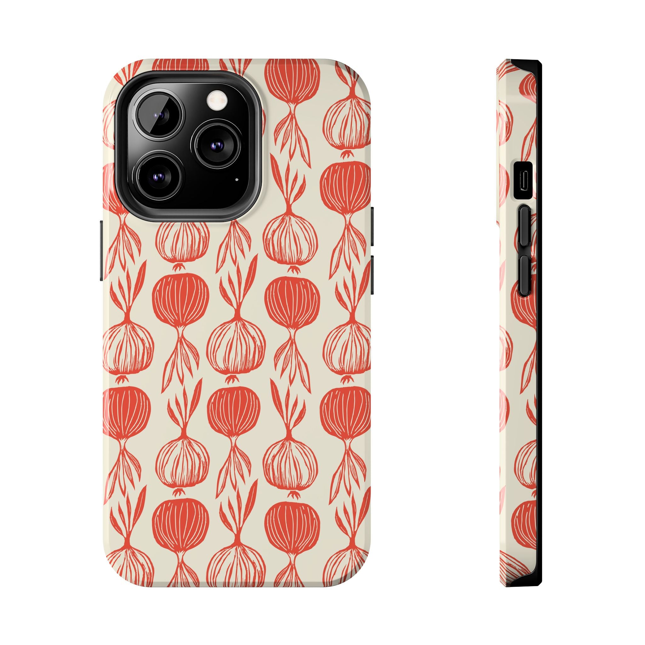 Floral Onion Pattern Tough Phone Case — Red Botanical Protective Phone Cover