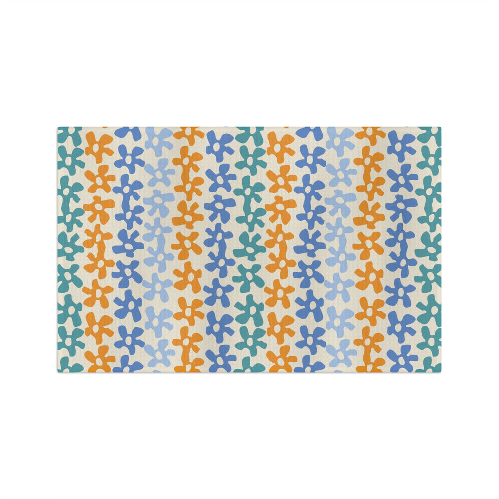 Floral Stripe Microfiber Tea Towel — Colorful Hand-Drawn Flower Pattern