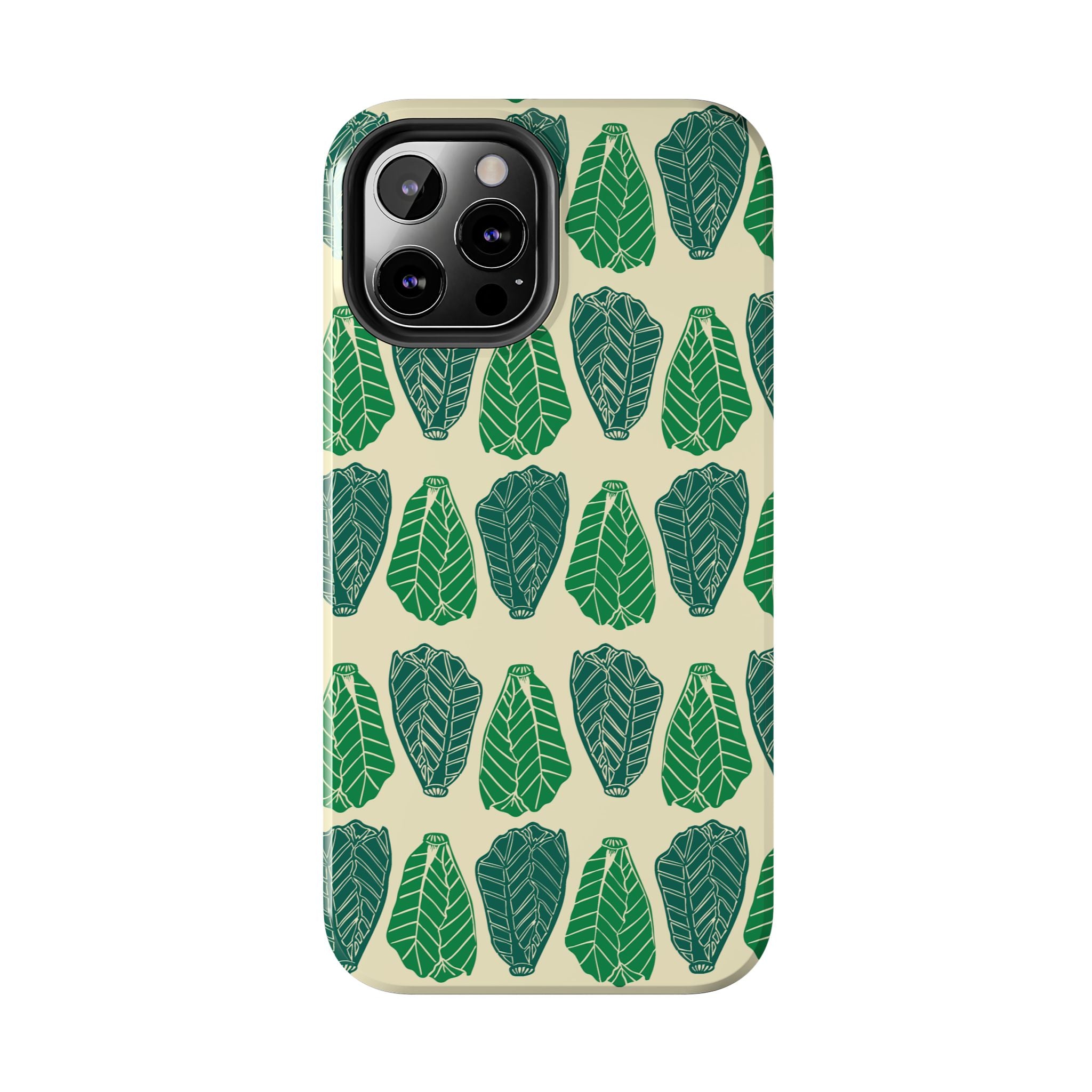 Leaf Pattern Tough Phone Case — Green Botanical Protective Phone Cover