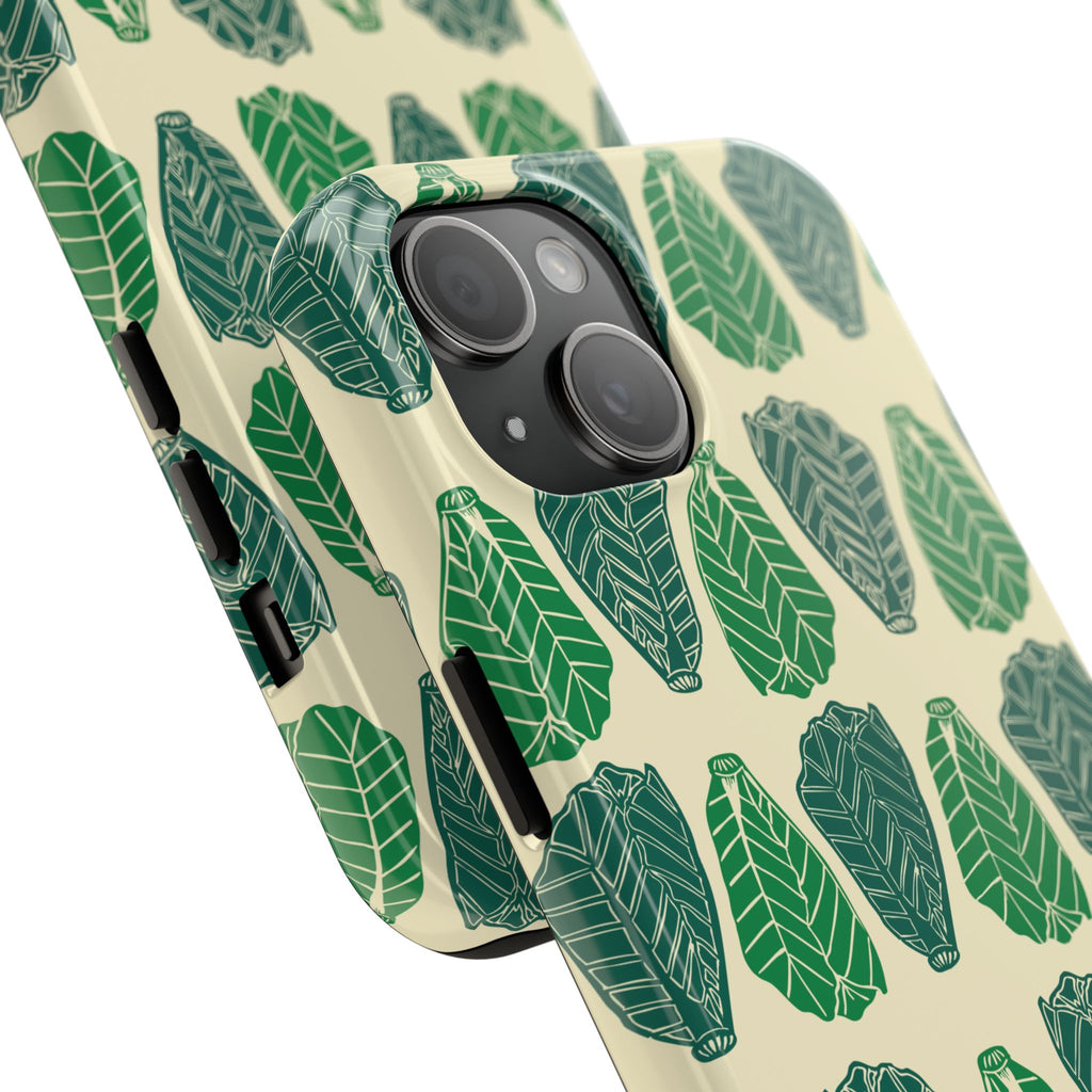 Leaf Pattern Tough Phone Case — Green Botanical Protective Phone Cover