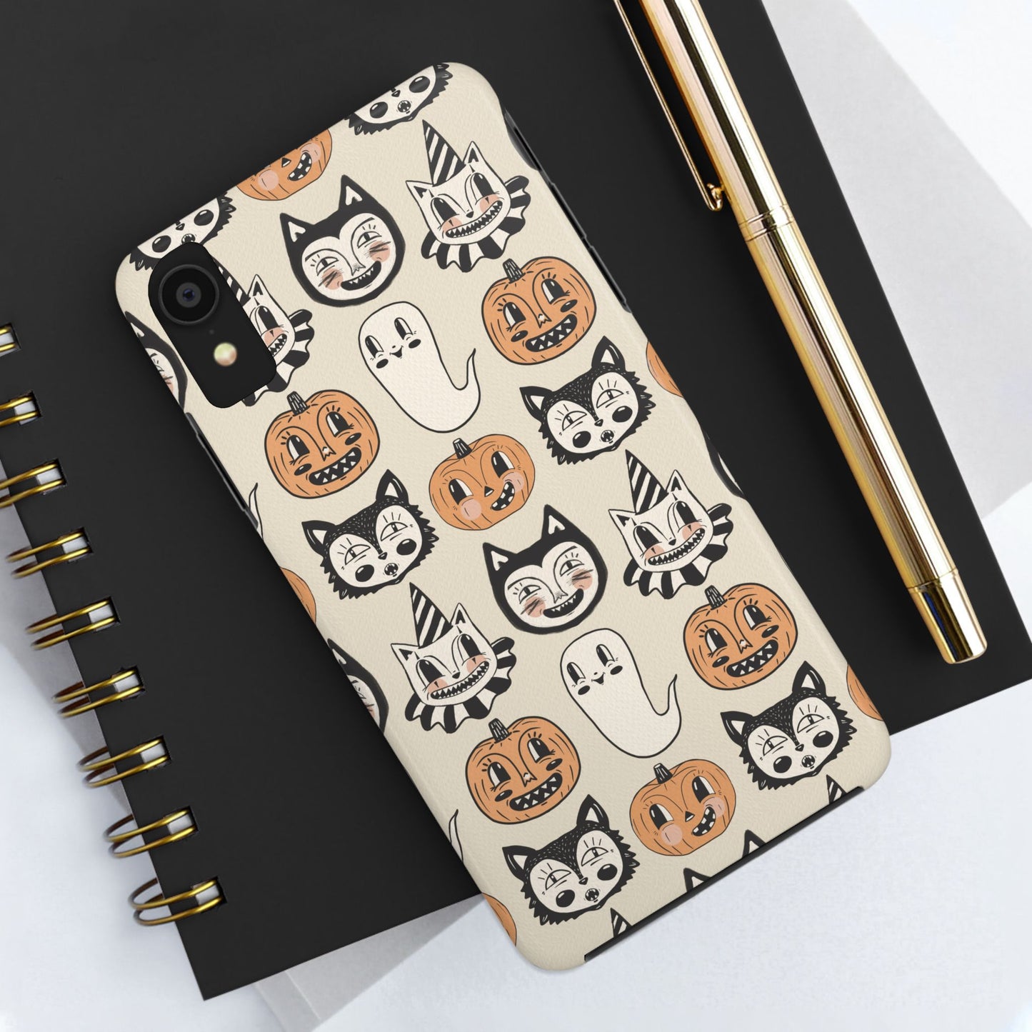 Halloween Cat & Pumpkin Phone Cases, Tough Phone Cover, Spooky Protective Case, Fall Aesthetic, Cute Halloween Gift