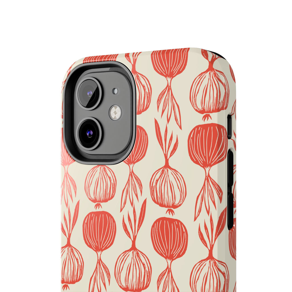 Floral Onion Pattern Tough Phone Case — Red Botanical Protective Phone Cover