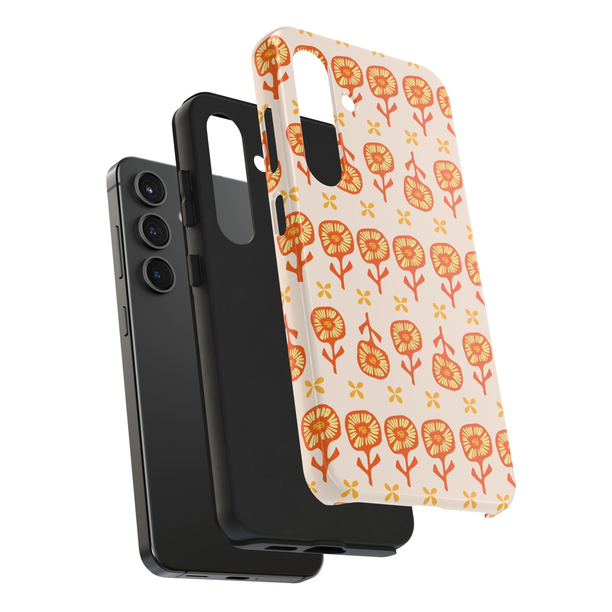 Retro Orange Floral Tough Phone Case — Durable Protective Phone Cover