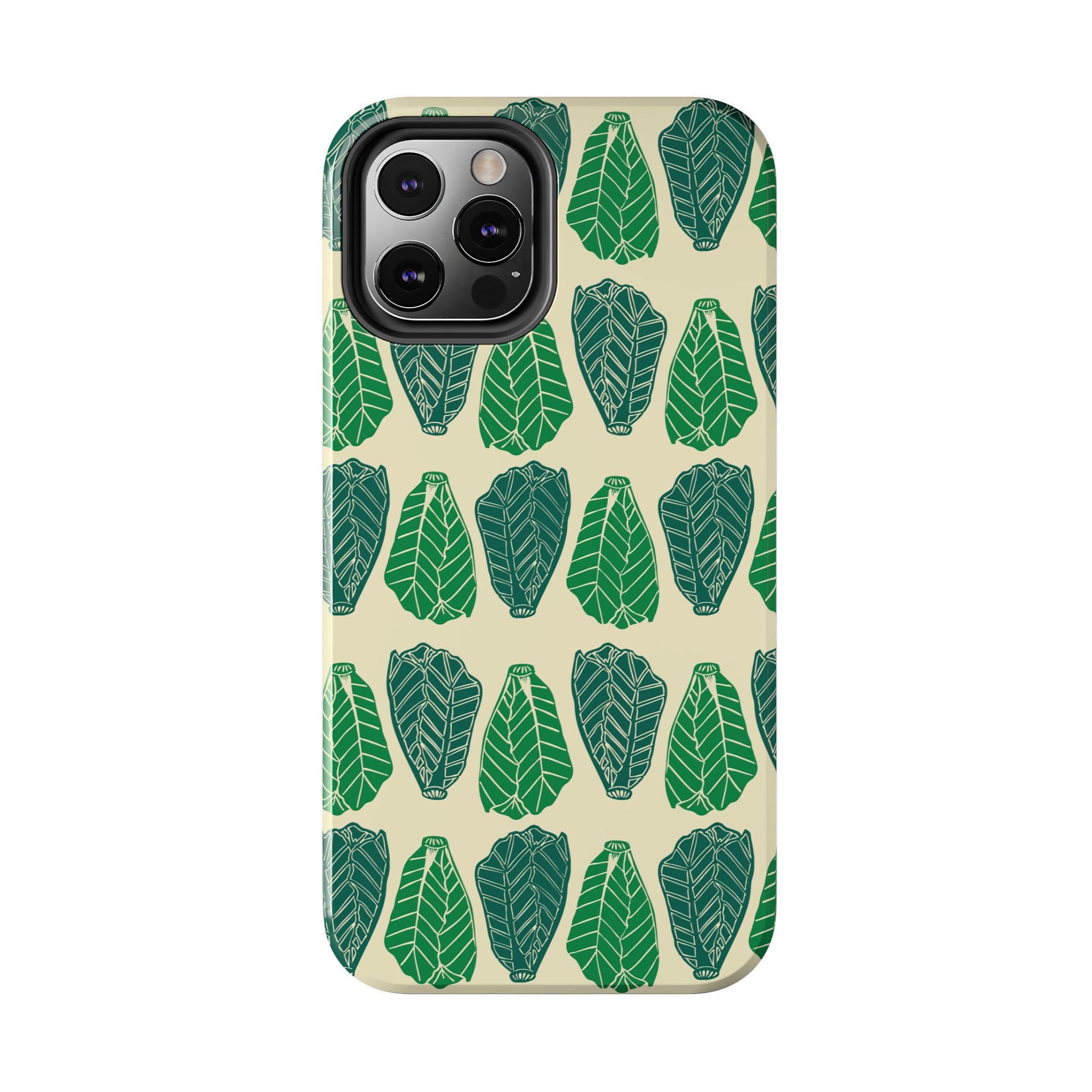 Leaf Pattern Tough Phone Case — Green Botanical Protective Phone Cover