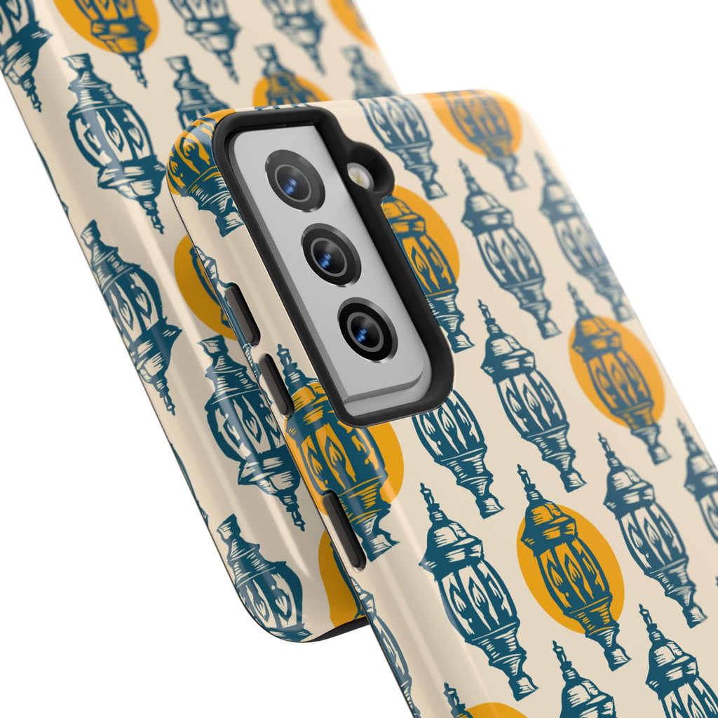 Tough Phone Case — Blue & Mustard Lantern Pattern Slim Protective Cover