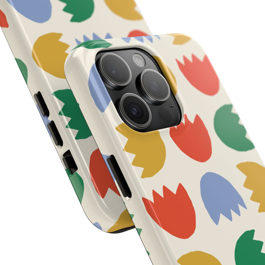 Tough Phone Case — Retro Tulip Pattern Green Floral Protective Cover