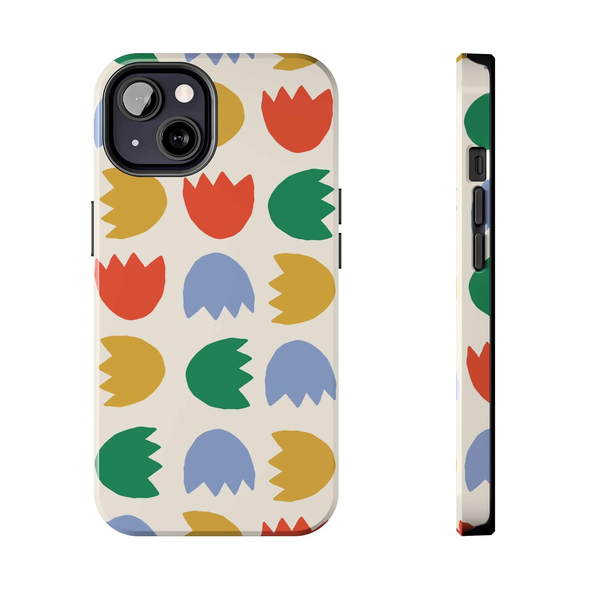 Tough Phone Case — Retro Tulip Pattern Green Floral Protective Cover