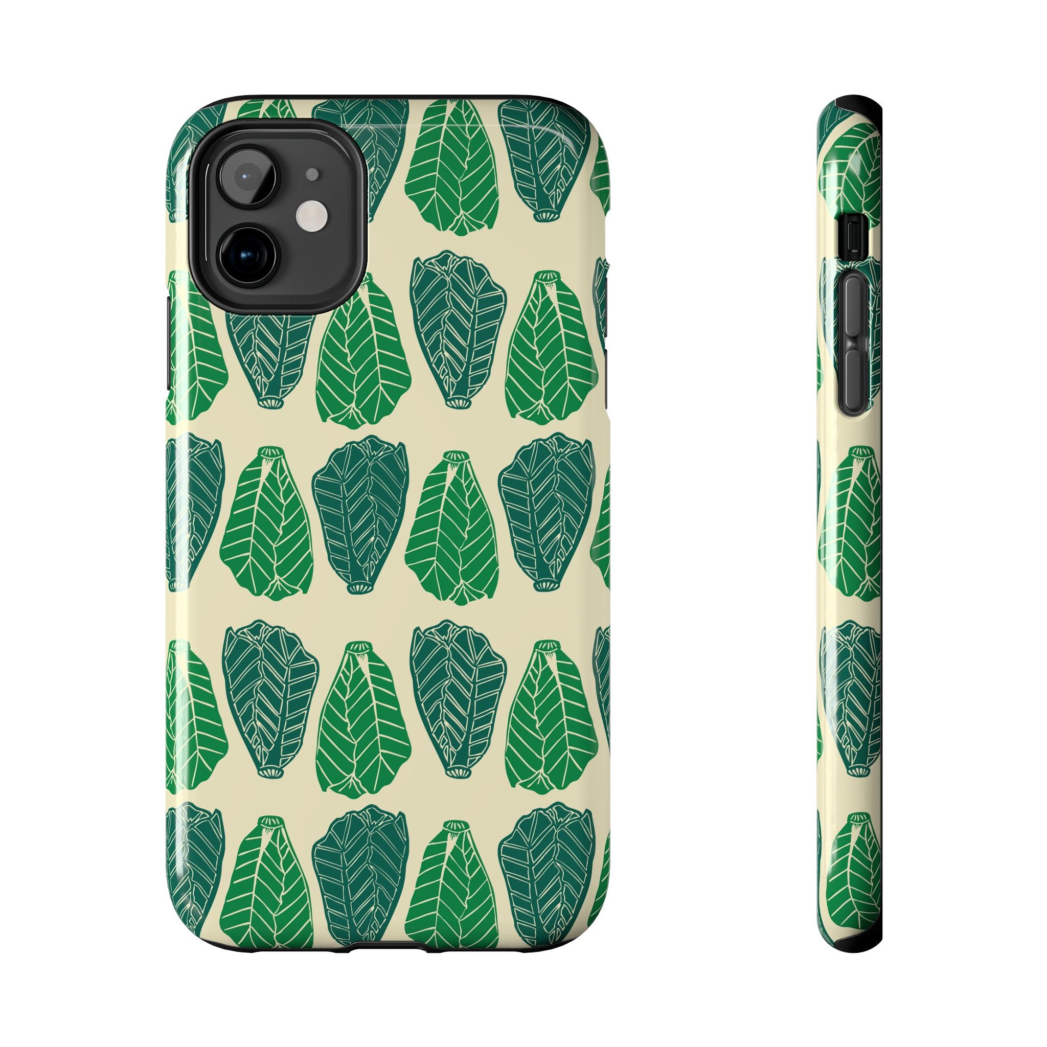Leaf Pattern Tough Phone Case — Green Botanical Protective Phone Cover
