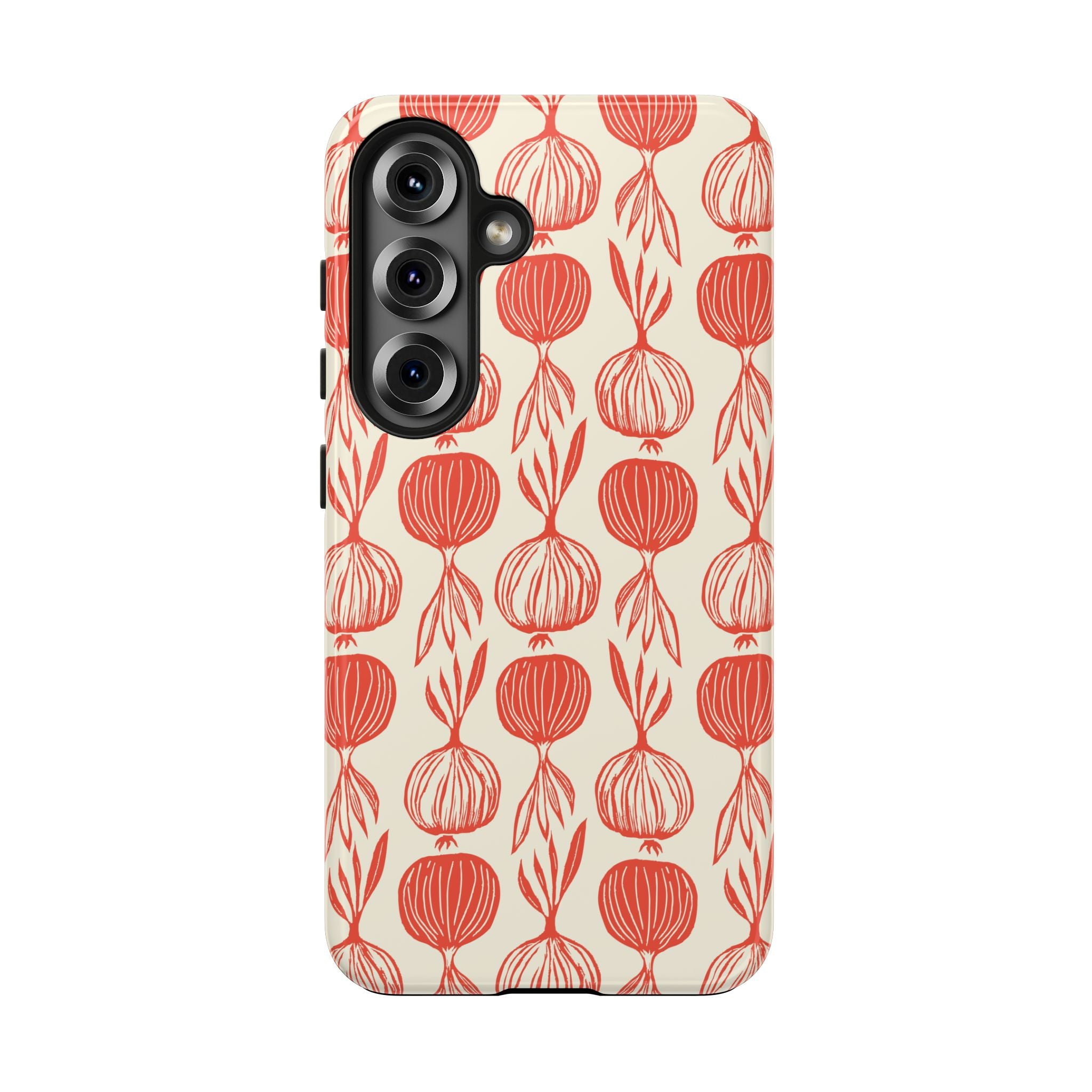 Floral Onion Pattern Tough Phone Case — Red Botanical Protective Phone Cover