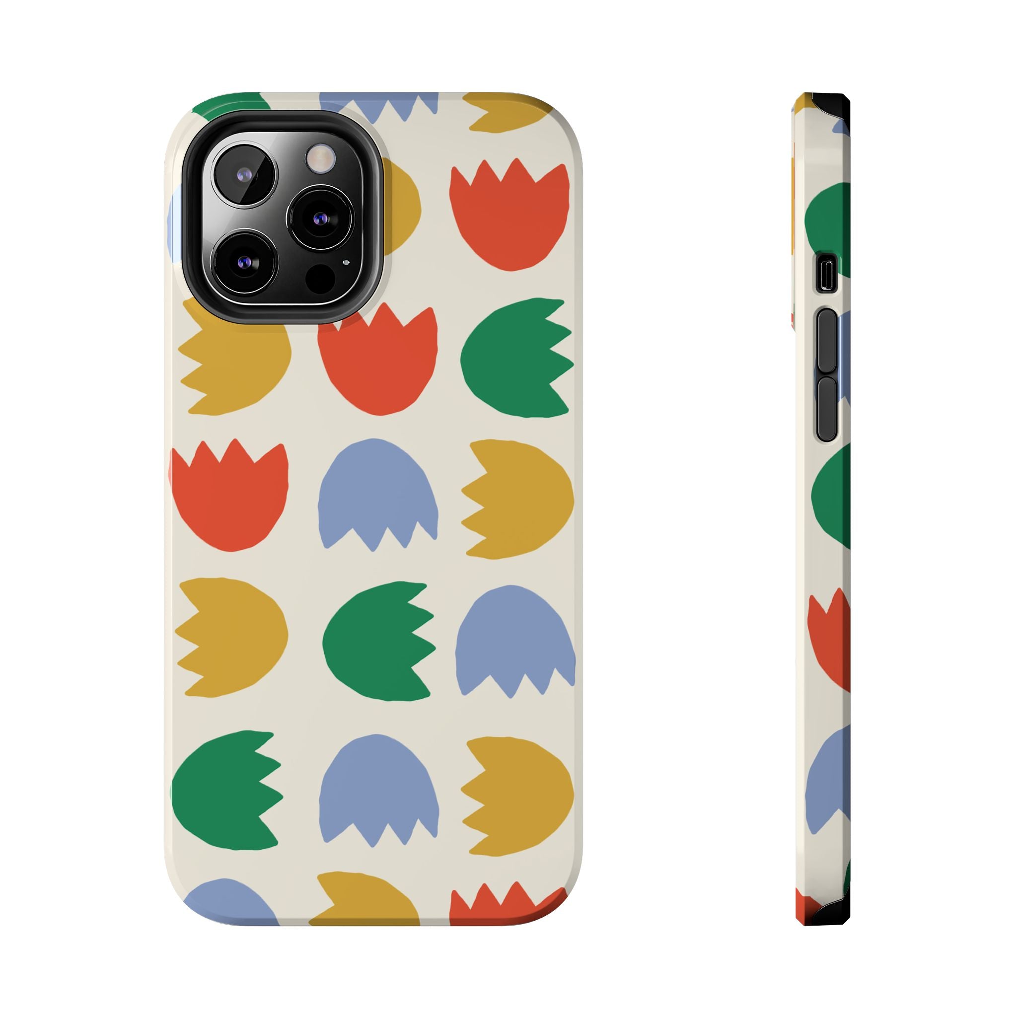 Tough Phone Case — Retro Tulip Pattern Green Floral Protective Cover