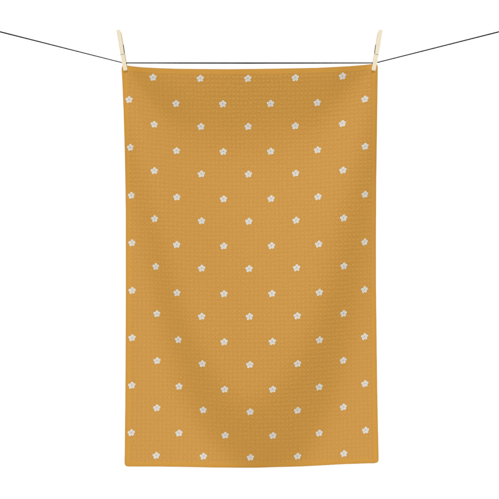 Floral Dot Tea Towel — Mustard Microfiber Kitchen Towel