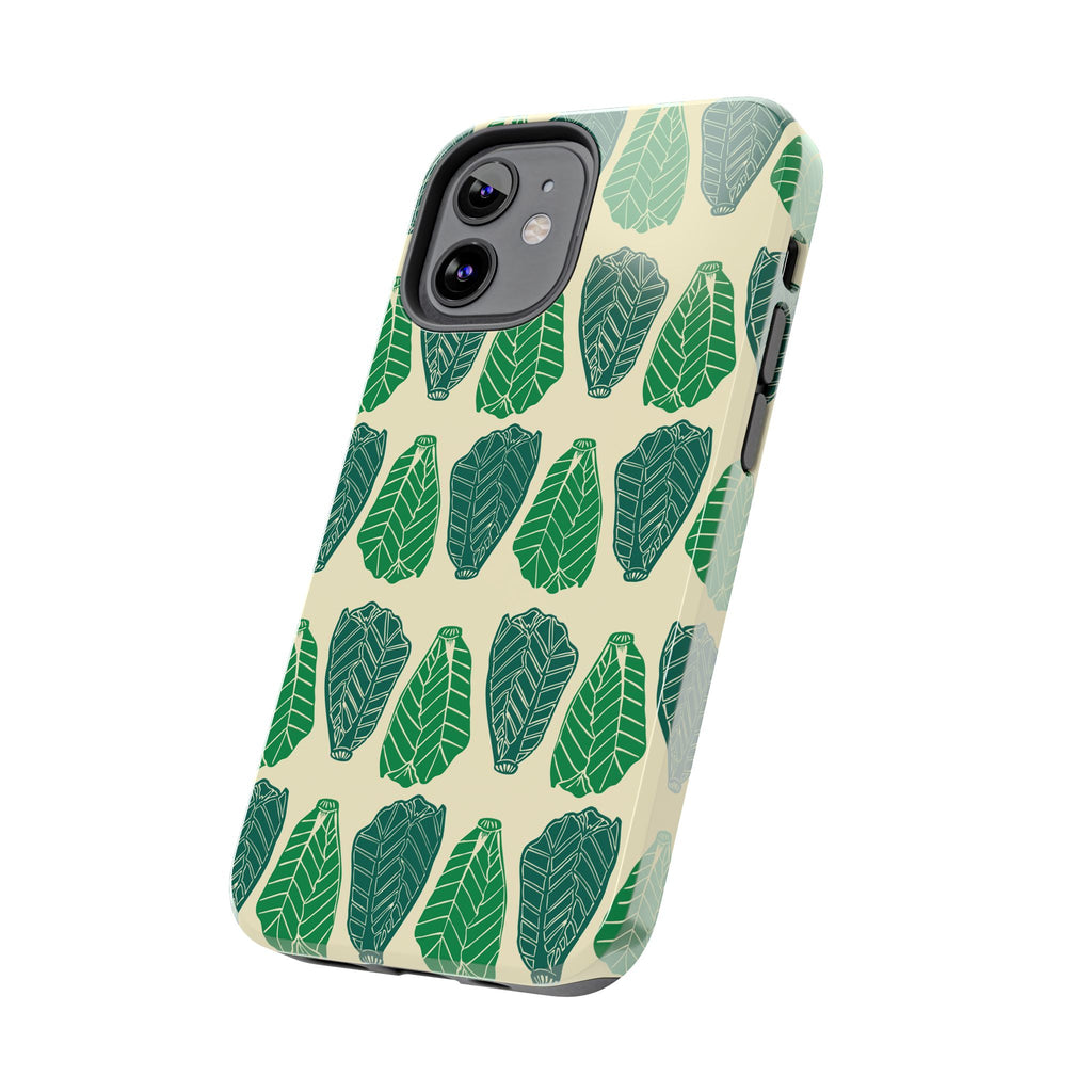 Leaf Pattern Tough Phone Case — Green Botanical Protective Phone Cover