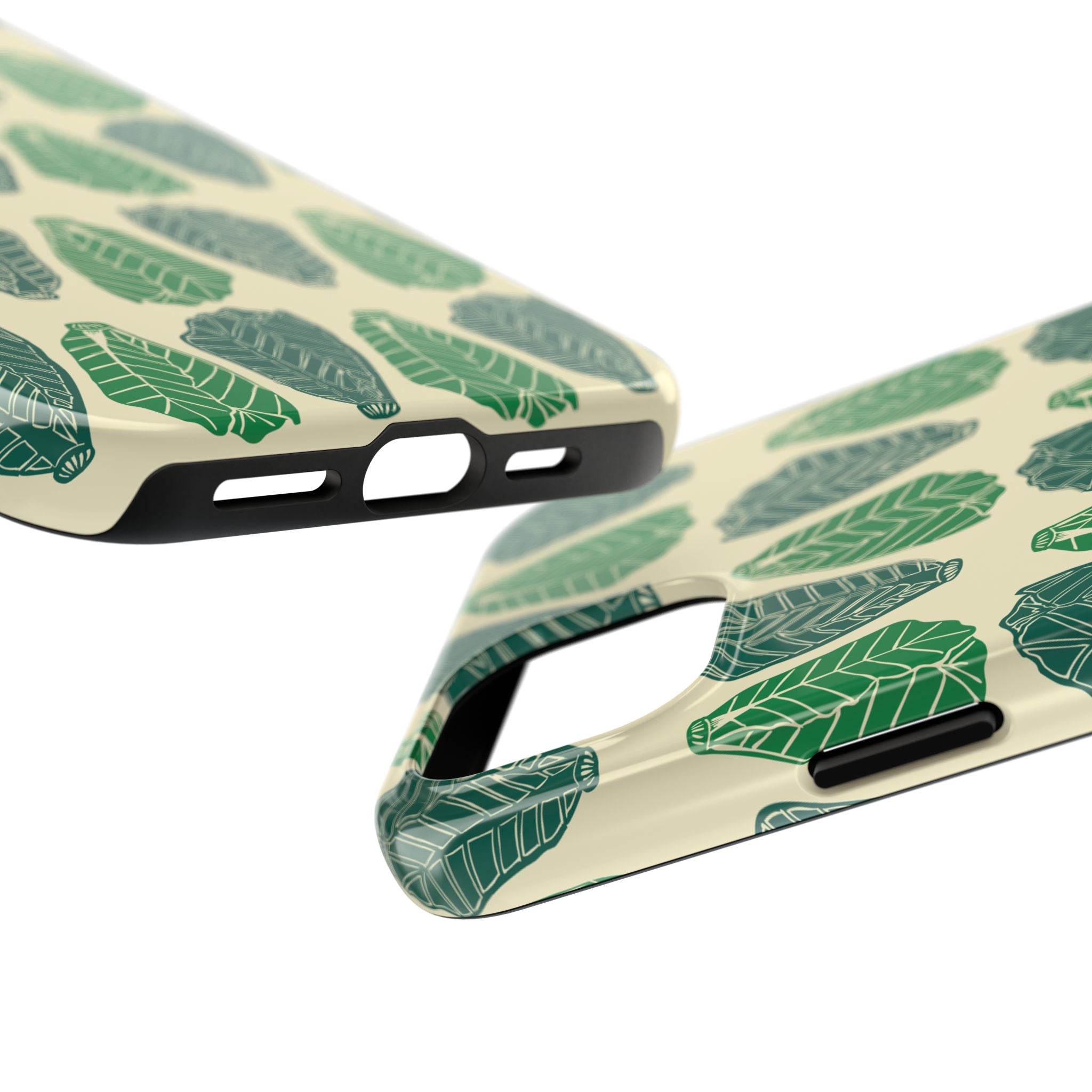 Leaf Pattern Tough Phone Case — Green Botanical Protective Phone Cover