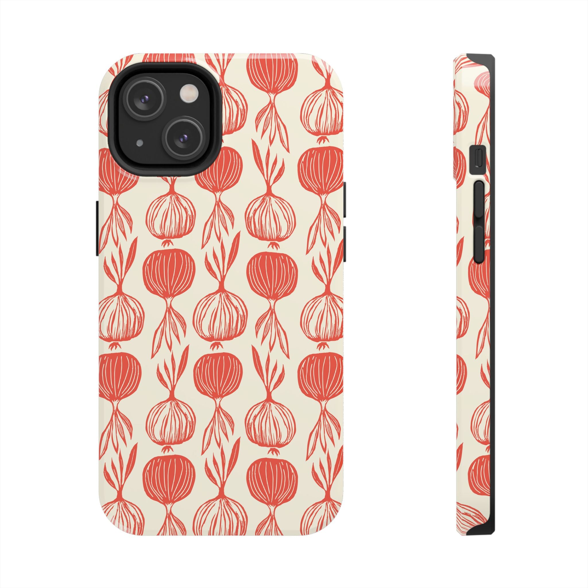 Floral Onion Pattern Tough Phone Case — Red Botanical Protective Phone Cover