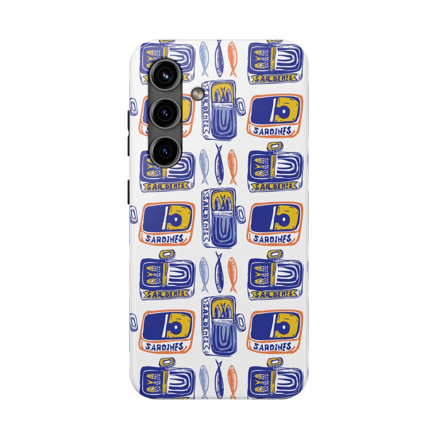 Tinned Fish Orange Blue and Yellow Phone Case - Nautical Fisherman Aesthetic Tough Phone Case for Summer